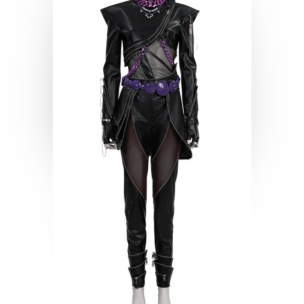 Kpop Demon Hunters - Rumi Women Black Battle Suit Costume Full Set With Wig - Picture 3 of 16